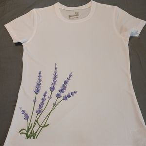 Womens White Shirt with Lavender Logo